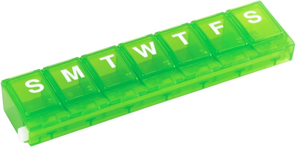 EZY DOSE Weekly (7-Day) Pill Planner, Medicine Case, הויטמין מארגנת Box, השוואות קטנות להורדת תרופות מרשם מאובטחות ומניעה ספלת תאונות, ירוק