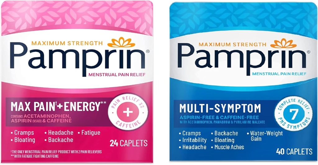 Pamprin Multi-Symptom & Max Pain + Energy Relief Bundle