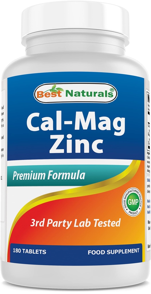 #1 CAL MAG ZINC By Best Naturals - Essential מינרלים Complex - Manufactured in a USA Based GMP Certified Facility ו- צד שלישי נבדק לטוהר. מובטח!! - 180 טבליות