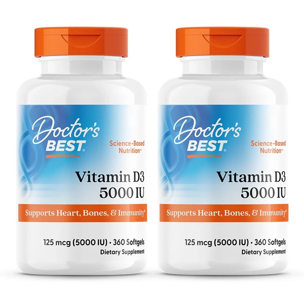 Doctor's Best, (2 Pack) ויטמין D3, 125 mcg (5000 IU), 360 Softgels