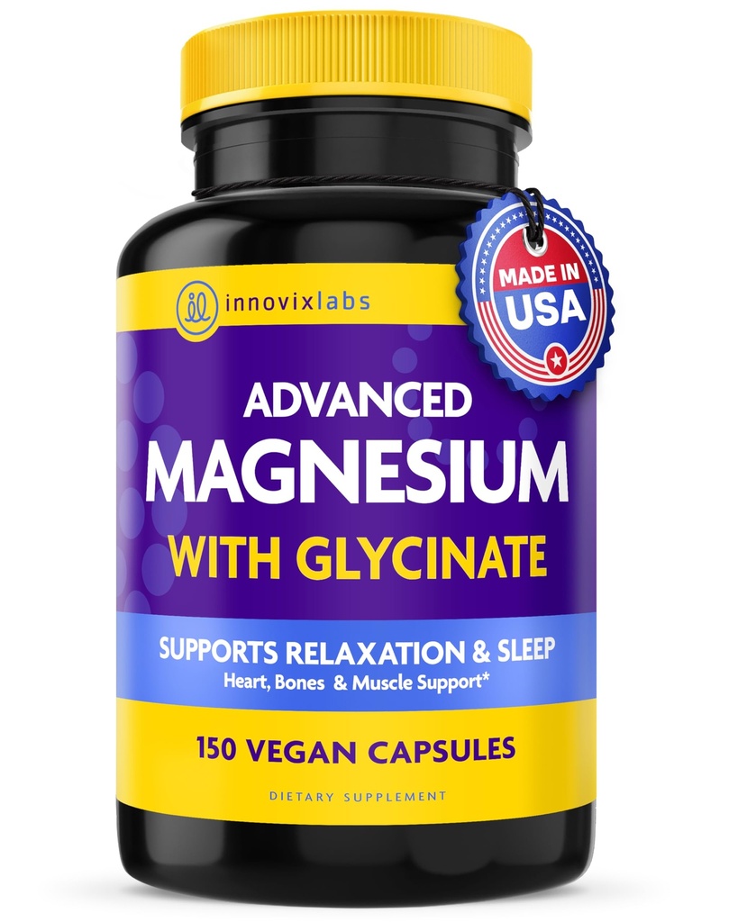 InnovixLabs מתקדם Magnesium קפסולות - 150 Ct, 210 מ"ג - Chelated Glycinate ו Malate - High Absorption, מקדם הירגעות, העצמות, בריאות השרירים, טבעוני Malate Sleep