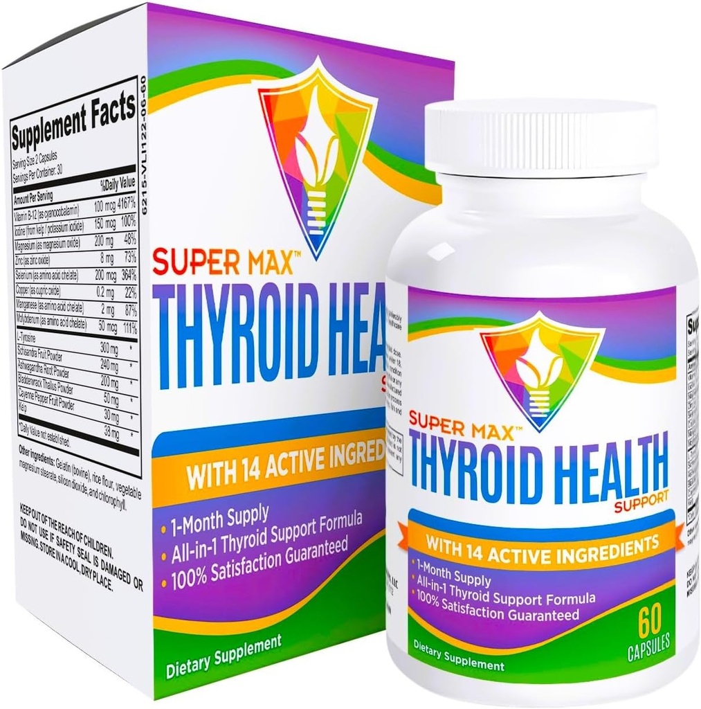 תוסף התמיכה Thyroid (All-in-1 פורמולה) עם 14 רכיבים פעילים - תוספי Thyroid Health Complex - תמיכה Thyroid לנשים וגברים - 60 קפסולות