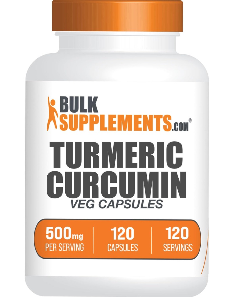 BulkSupplements.com Turmeric 500 מ"ג לחלץ קפסולות - תוספי Curcumin, Turmeric Curcumin - Gluten Free,120 Veg כמוסות (Pack of 1)