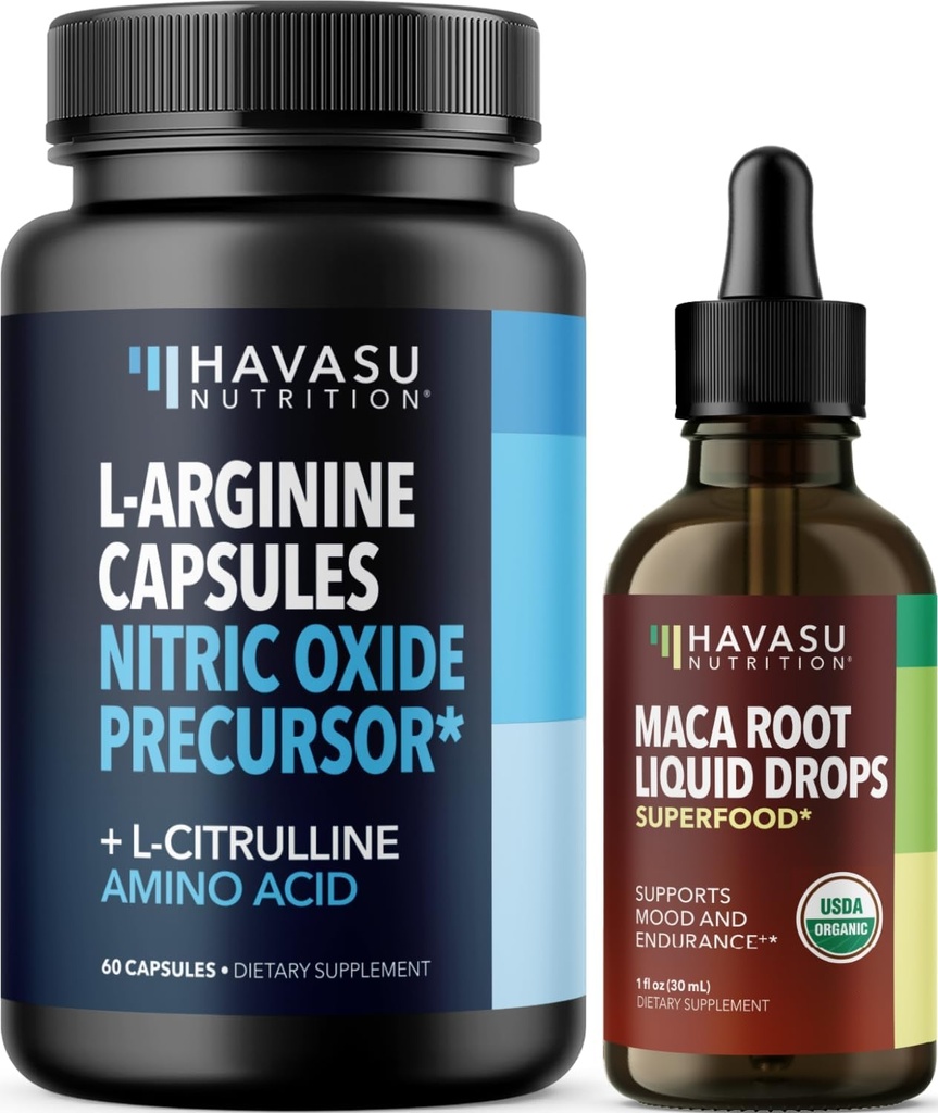 HAVASU NUTRITION אורגני Maca Root טיפות (60 משרתים) & L Arginine L Citrulline תוסף (30 משרתים)