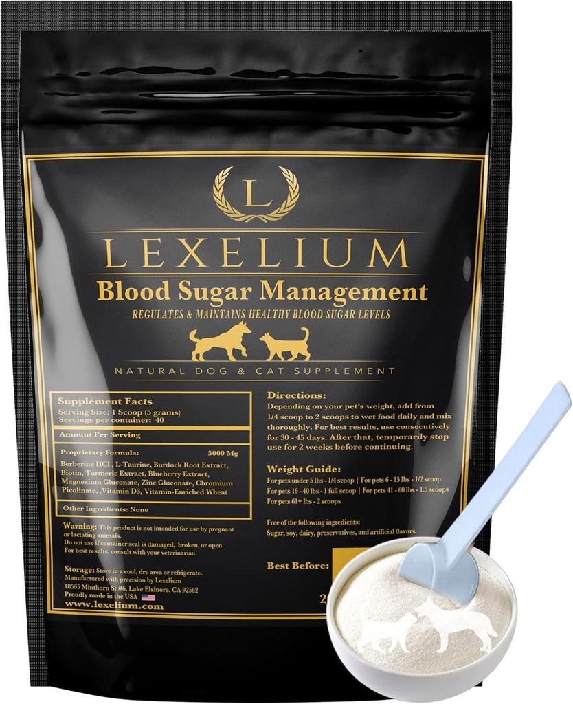Blood Sugar Management for Diabetic Dogs and Cats- Vet-formulated אבקת פורמולה - Supports & Regulates Healthy Blood Sugar Levels - תוספי Insulin Sensititivity & Glucose - מיוצר בארה"ב -200gg