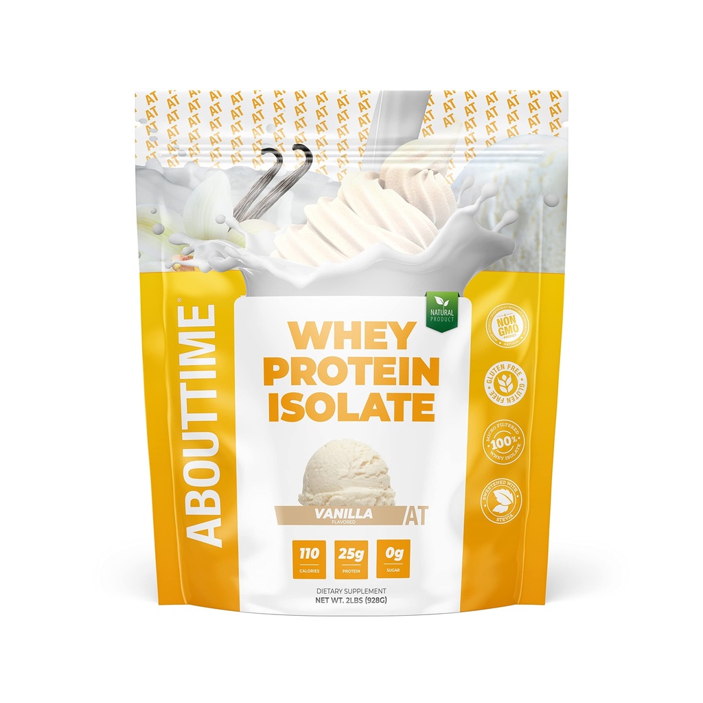 אודות זמן חלבון Isolate אבקת 25g Vanilla, רכיבים טבעיים, non-GMO, Gluten-Free, Lactose-Free, Zero Sugar, Low Carb, 32 משרתים
