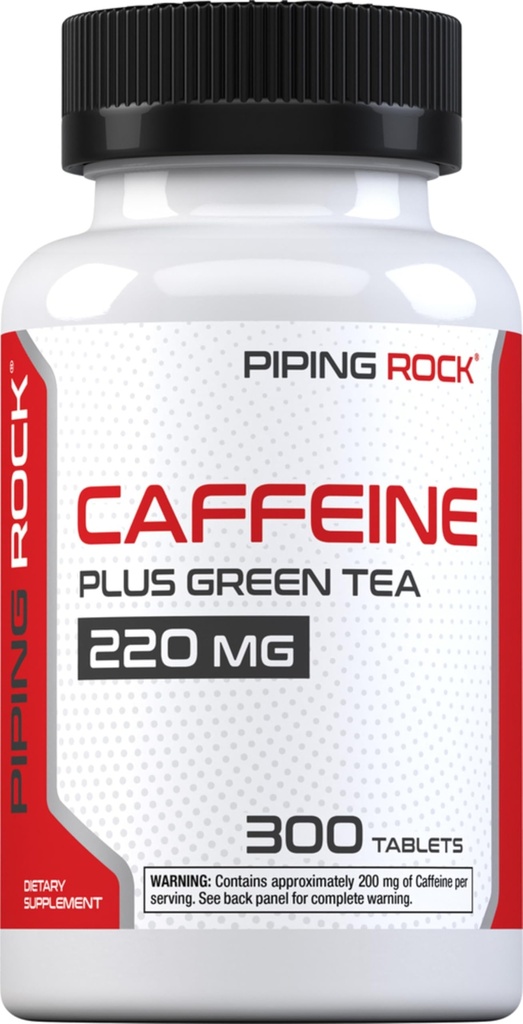 Piping Rock Caffeine Pills 220 מ"ג | 300 טבליות | תוספת עם ייצור תה ירוק | Vegetarian, non-GMO, Gluten Free Freeten
