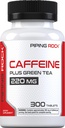 Piping Rock Caffeine Pills 220 מ"ג | 300 טבליות | תוספת עם ייצור תה ירוק | Vegetarian, non-GMO, Gluten Free Freeten