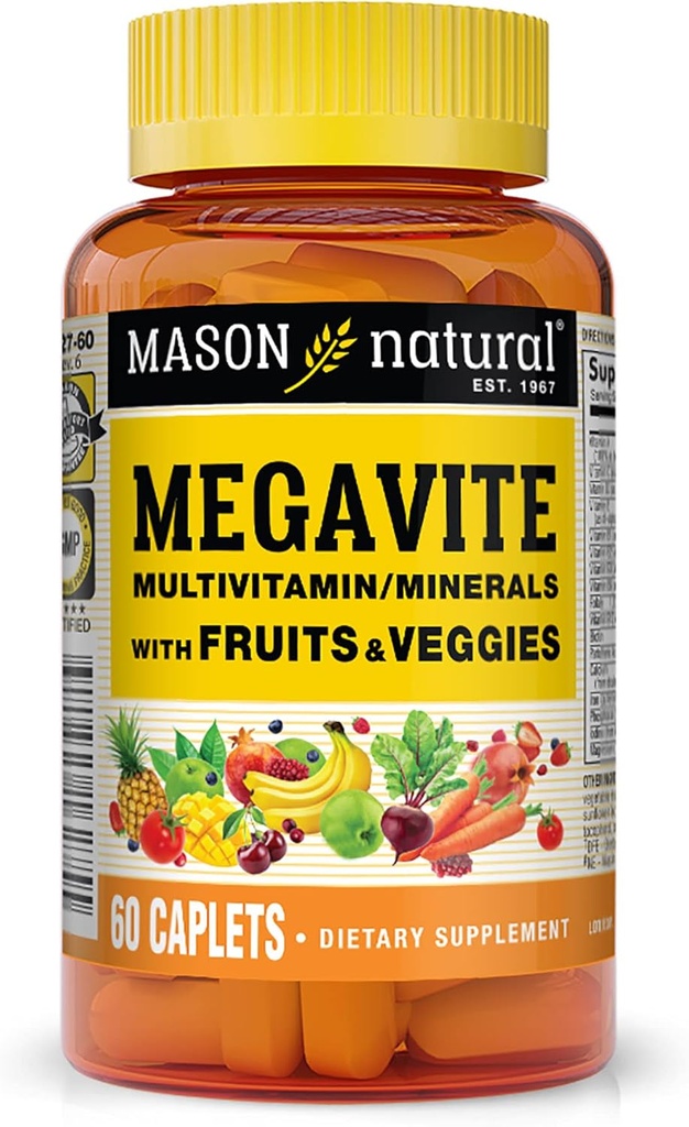 MASON NATURAL ויטמין Megavite פירות ו- Veggies מינרלים פורמולה, 60 הרוזן