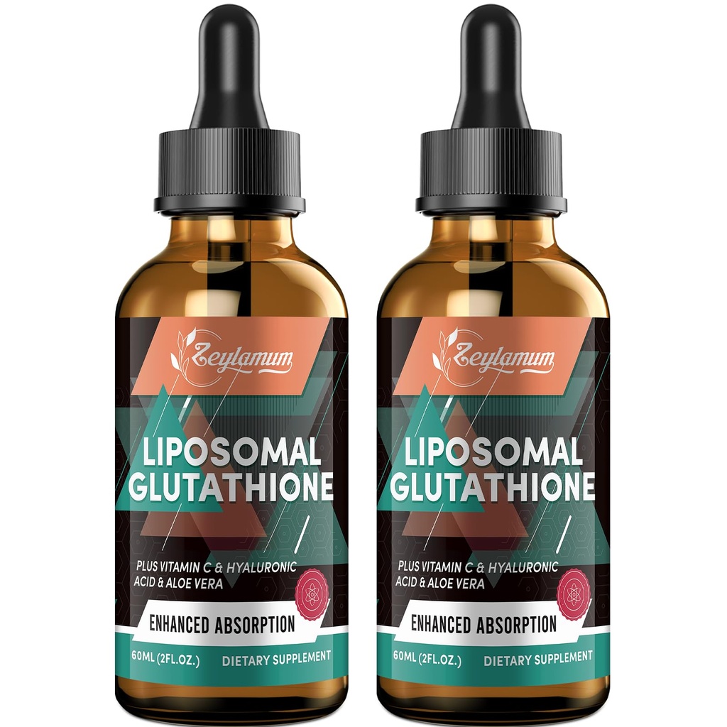2000MG Liposomal Glutathione נוזל טיפות, Ultra High Absorption, Natural Detoxification, Immune System & Skin Supprot *, L-Glutathione, ויטמין C & Hyaluronic Acid, קפסולות חלופיות, 4.05 OZ