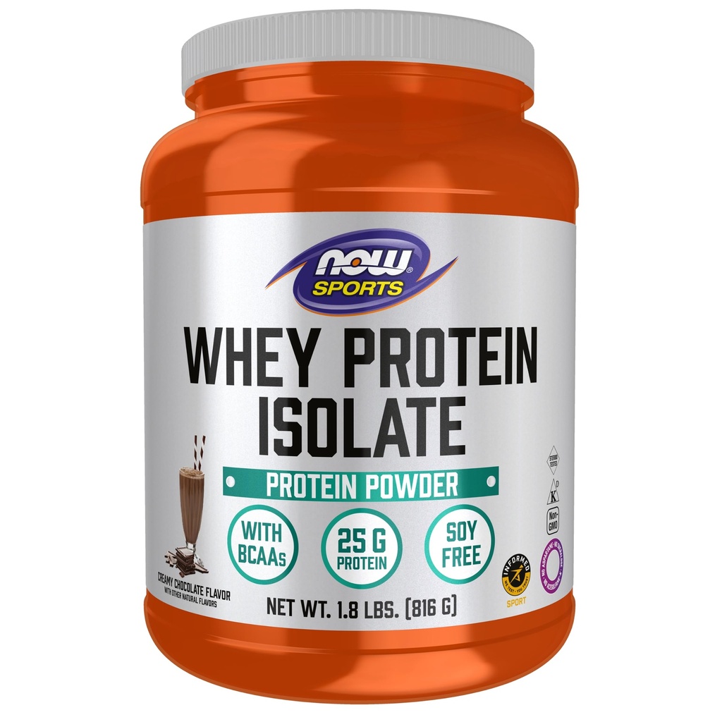 Now Foods Sports Nutrition, Whey Protein Isolate, 25 גרם עם BCAAs, אבקת שוקולד Creamy, 1.8-Poundate