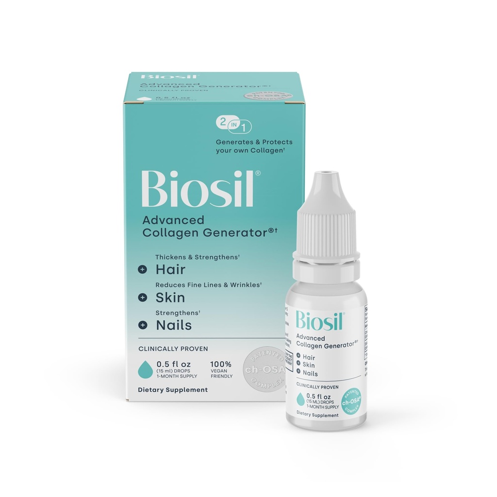תוסף Biosil Collagen Booster - 0.5 oz Drops - פטנט ch-OSA Activator עבור העור, שיער, ריחות ופרקים - תומך בייצור טבעי - 30 יום אספקה