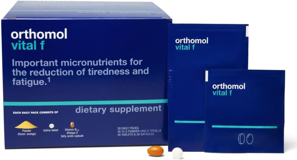 Orthomol Vital F אבקת ו Tablet Packet, Multivitamin של נשים, 30 יום אספקה, ויטמינים A, B, C, C, D, E, K, Calcium, Iodine, אומגה 3 ...