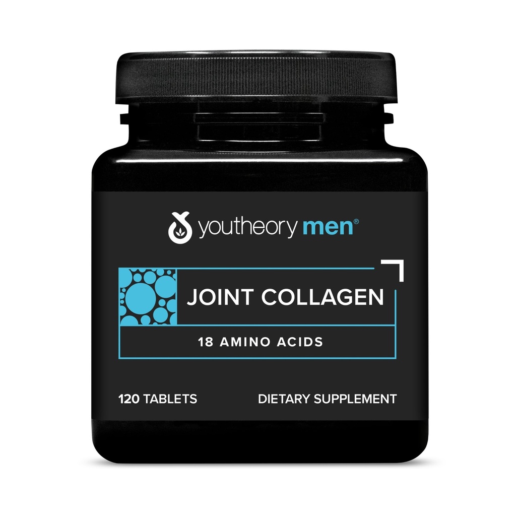 Youtheory Men's Joint Collagen עם 18 Amino Acids - שיער, ריח, שריר, עצם ותמיכה משותפת - עם תמצית Boswellia, ג'ינג'ר & Black Pepper* - 120 טבליות (60 יום אספקה)