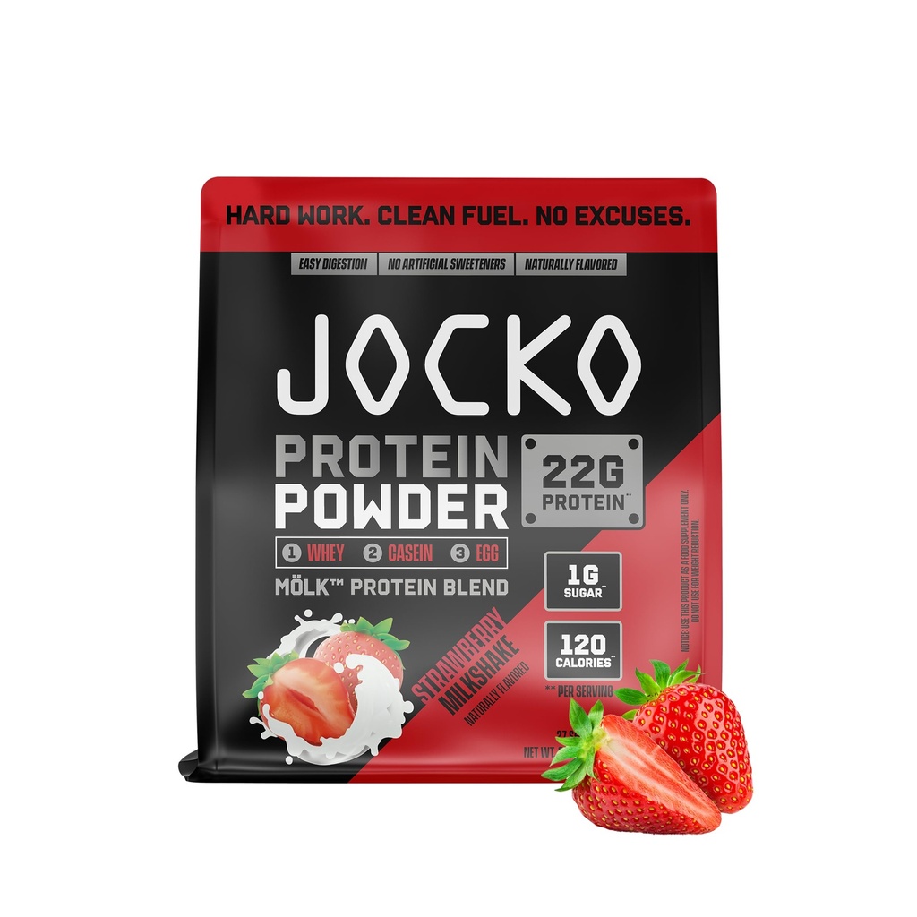Jocko דלק Mölk Whey אבקת חלבון 22g Low Sugar Monk תערובת - שריר התאוששות וצמיחה, Packaging May Vary (27 משרתים, Strawberry Milkshake)