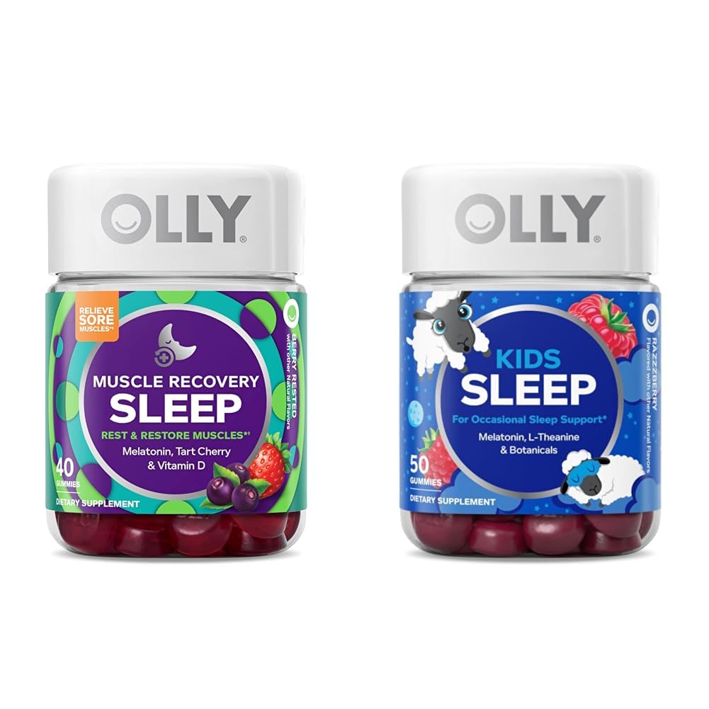 OLLY השרירים Recovery Gummies with Tart Cherry, 40 Count and Kids Sleepmy with Melatonin, Chamomile, 50 Count