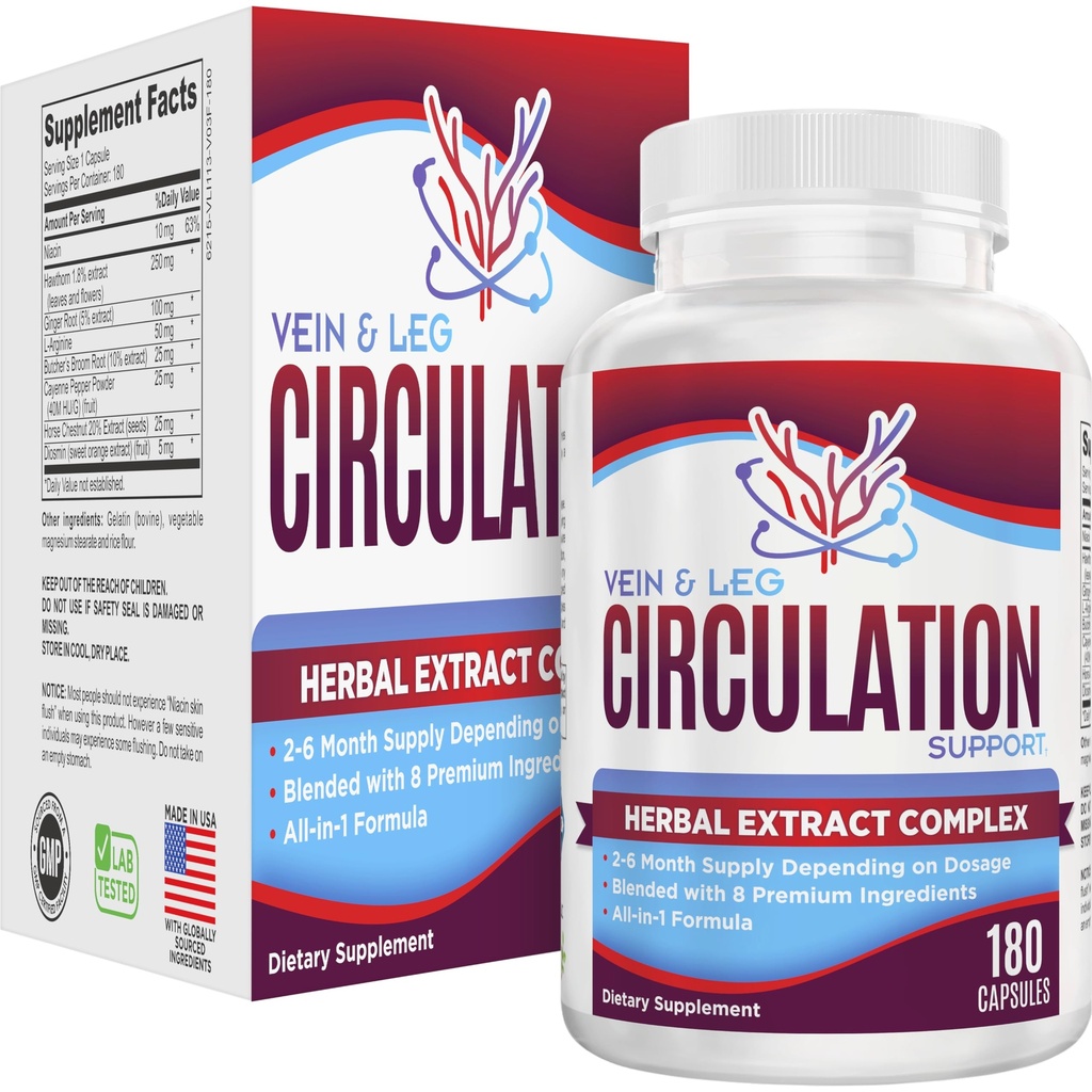 2-Month: Vein & Leg Circulation תוסף בריאות (All-in-1) תמיכה עם 8 תרכובות Active Ingredients | Blood Circulation Booster Formula