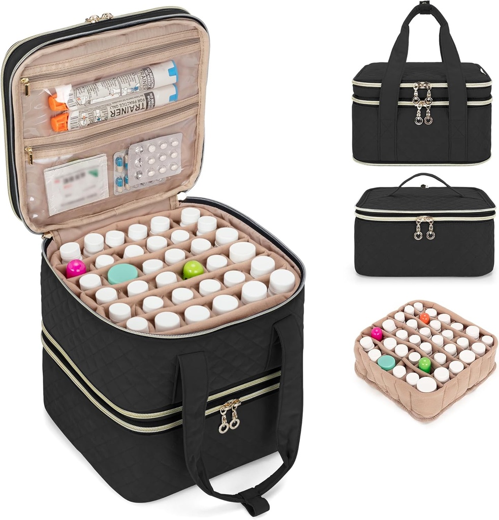Yawo Pill bottleer Storage Bag, 3 Layers Medicine Travel Case ריקה עם עיצוב רב ערך ודיבידנדים עבור גלולות, תפוחי אדמה, ויטמינים ומקרי חירום עזרה ראשונה, שחור (PATENT DESIGN)