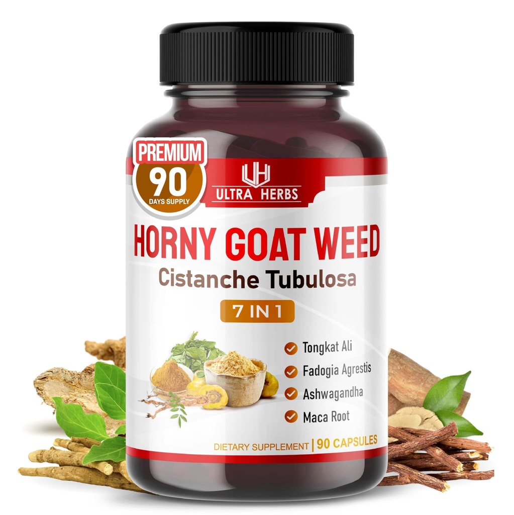 Ultra Horny Goat Weed Tongkat Ali Maca Root Tribulus - Increase Energy, Stamina & Performance with Fadogia Ashwagandha Ginseng L-Arginine (90 Count (Pack of 1))