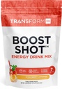TransformHQ Boost Shot אבקת משקאות Stick Packets, Strawberry Lemonade, 7 Pack, תוספי אנרגיה לנשים וגברים, עם קפאין, ויטמין B12, B6 & B3
