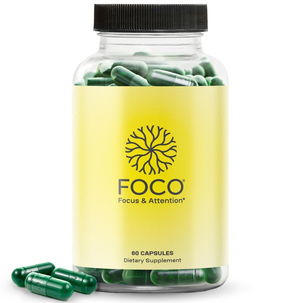 Think FOCO קפסולות (13+) Natural Focus תוסף for Teens & Adults - Brain Nootropic for Concentration, Memory, Mental Clarity, Cognitive Enhancement ויטמינים - 60 קפסולות