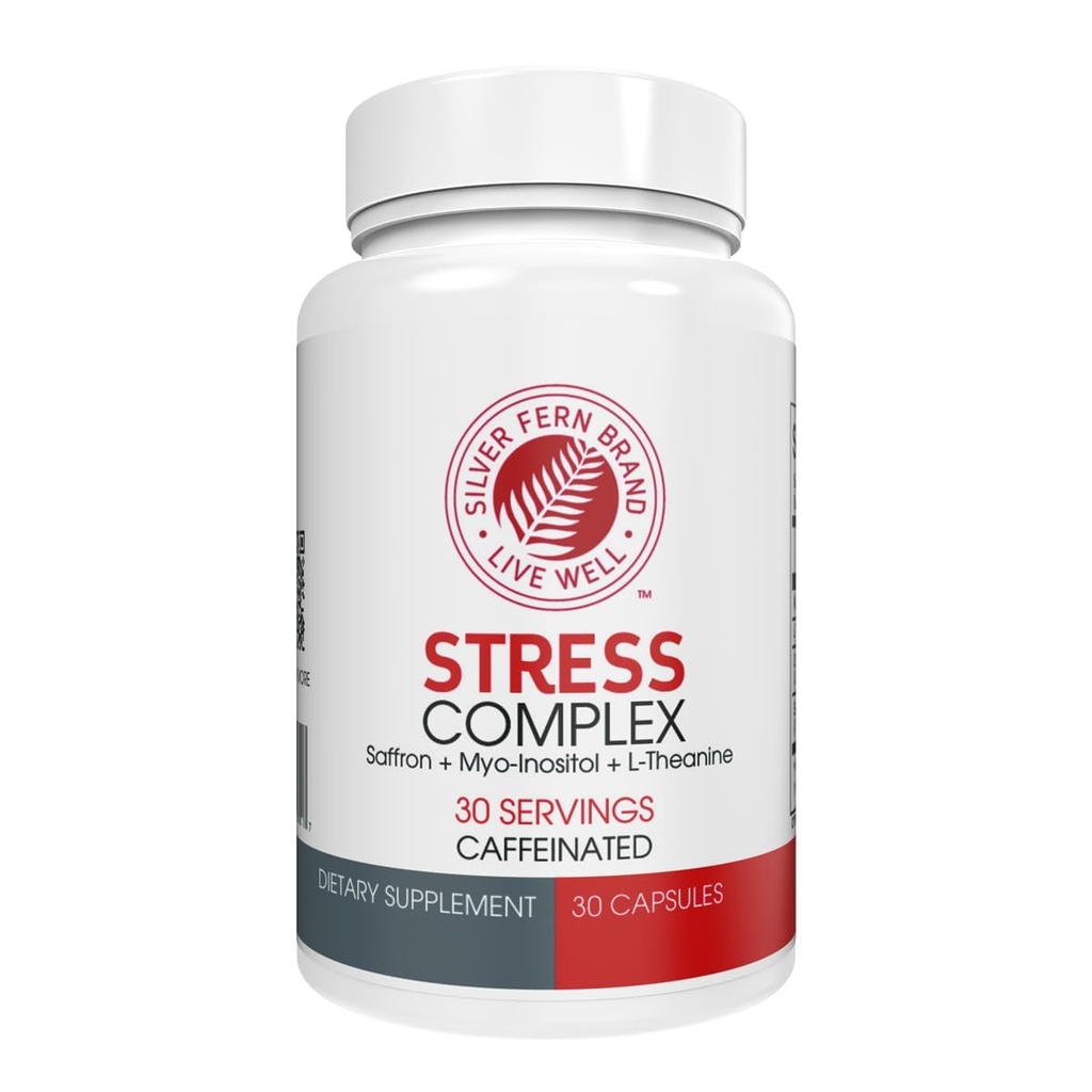 Silver Fern Stress Complex תוסף - עם Caffeine - שינה, דאגה, Mood & More - עם תוספי Saffron, L-theanine תוספת, ואת Myo-inositol - תוספי מזון מתח טבעי - 30 משרתים
