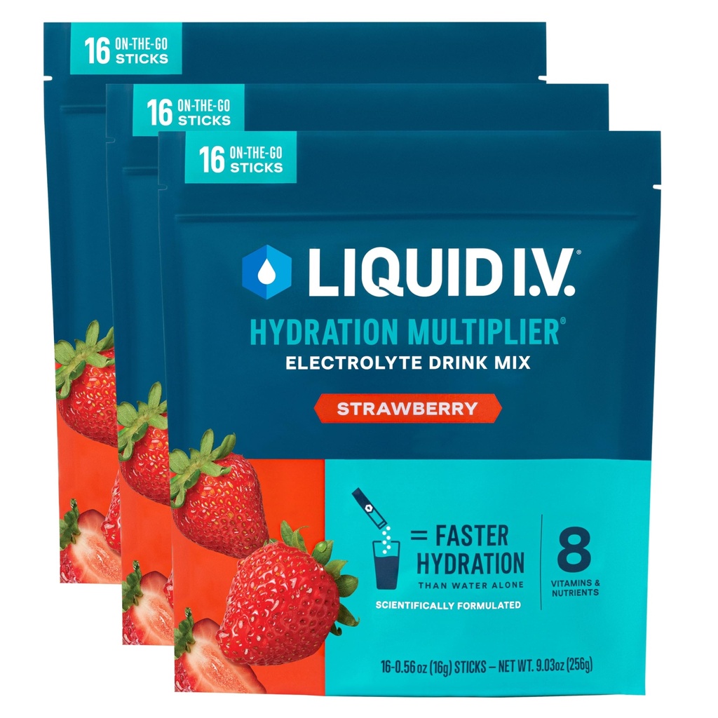 נוזל I.V. hydrotion Multiplier - Strawberry | משקה אבקת אלקטרוליט לערבב 3 Pack (48 משרתים)
