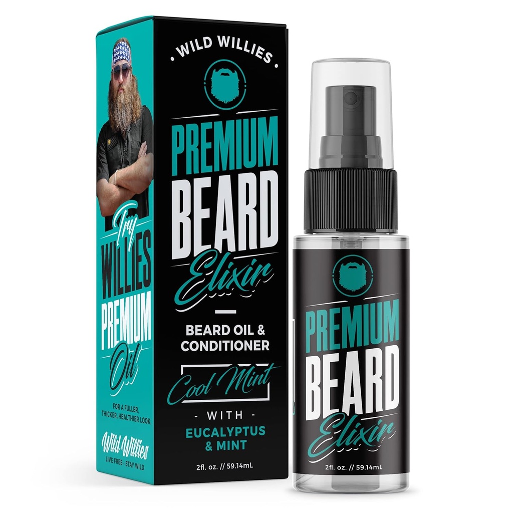 ווילים פרועים Premium Beard Oil & Conditioner טבעי, אורגני המרכיבים לקדם צמיחה מהירה הדובדבן, להסיר את Itch & Dandruff - טיפול רך עמוק לשחזר Moisture - 2 Oz, Cool Mint Scent