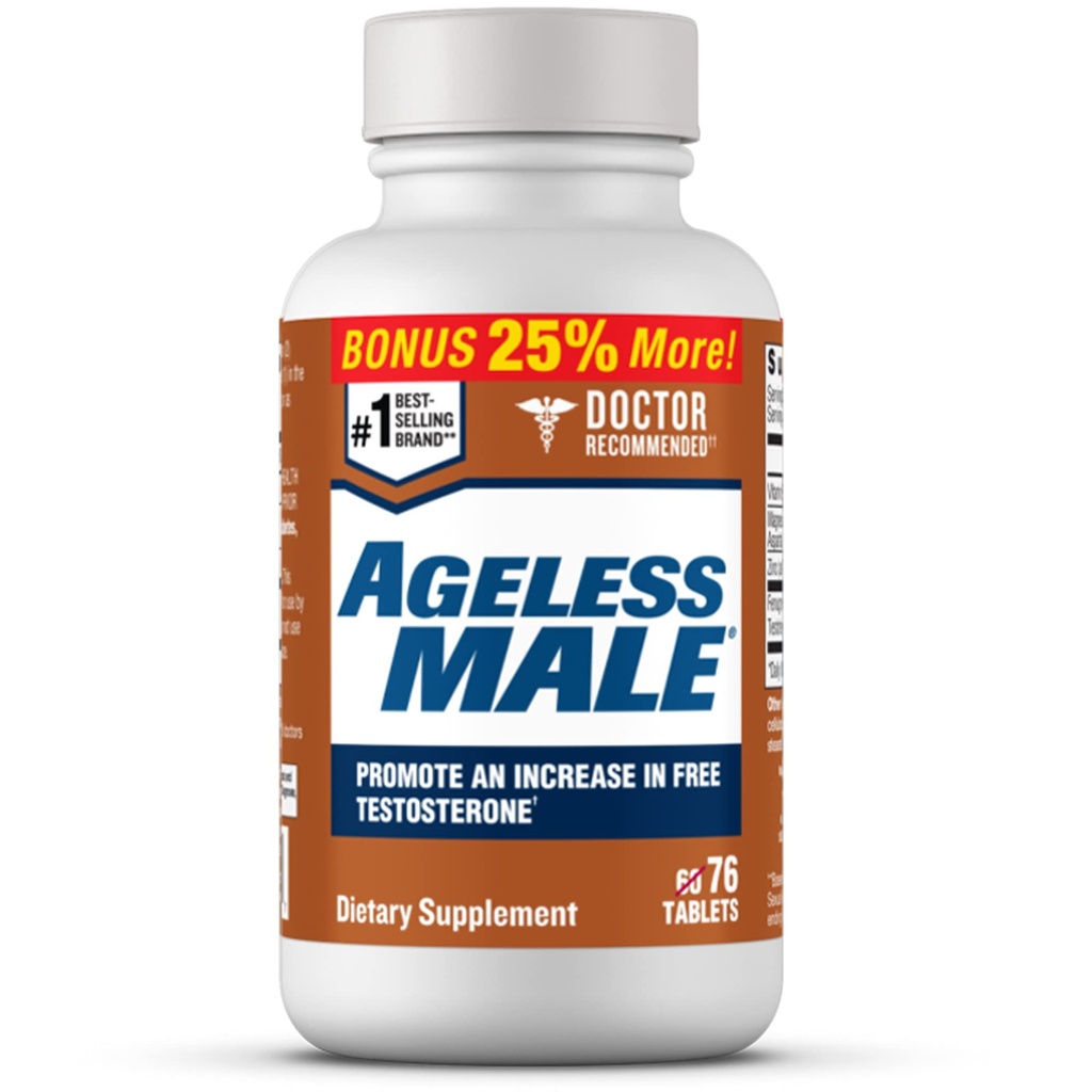 Ageless Male Free טסטוסטרון תוסף לגברים, 76 טבליות