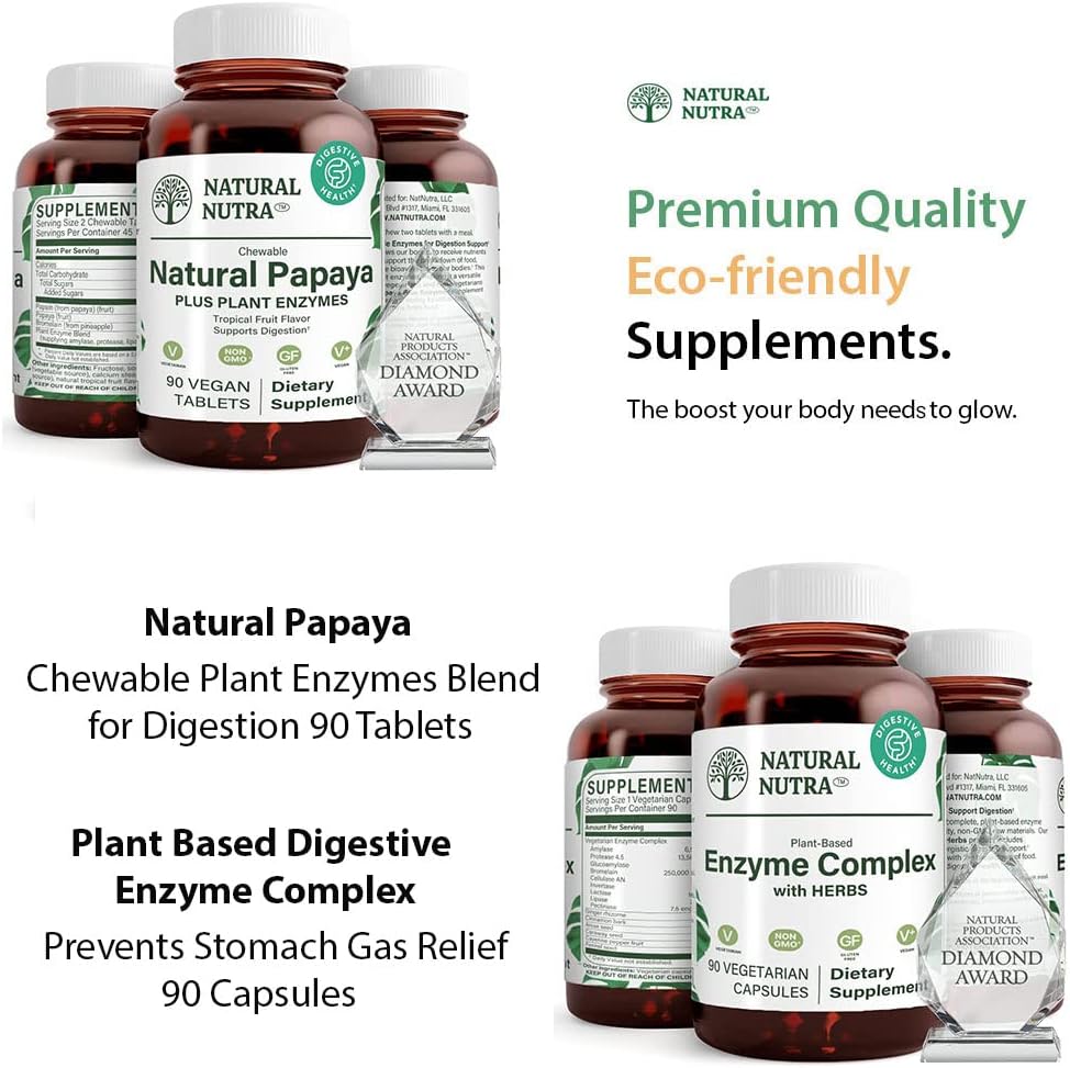 טבעי Nutra Papaya Chewable צמחים Enzymes ללחון 90 טבליות טבעוניות Chewable Plant Based Enzyme Complex with Herbs 90 קפסולות טבעוניות עבור Digestion, מונע Stomach.