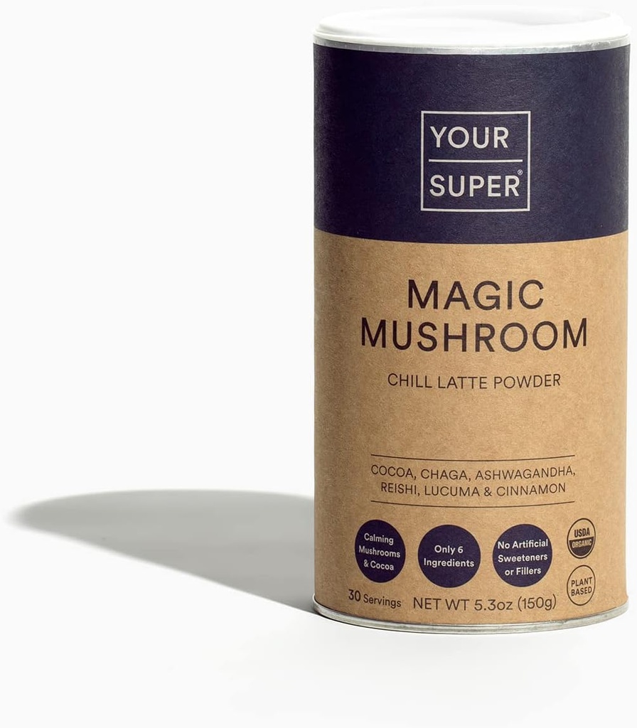 אבקת Super Magic Mushroom Superfood - תוסף Mushroom עבור Natural Calm, Brain Health, ו- Immune Support, Made with Organic Ashwagandha, Lucuma, Reishi ו אבקת Chaga (30 משרתים)
