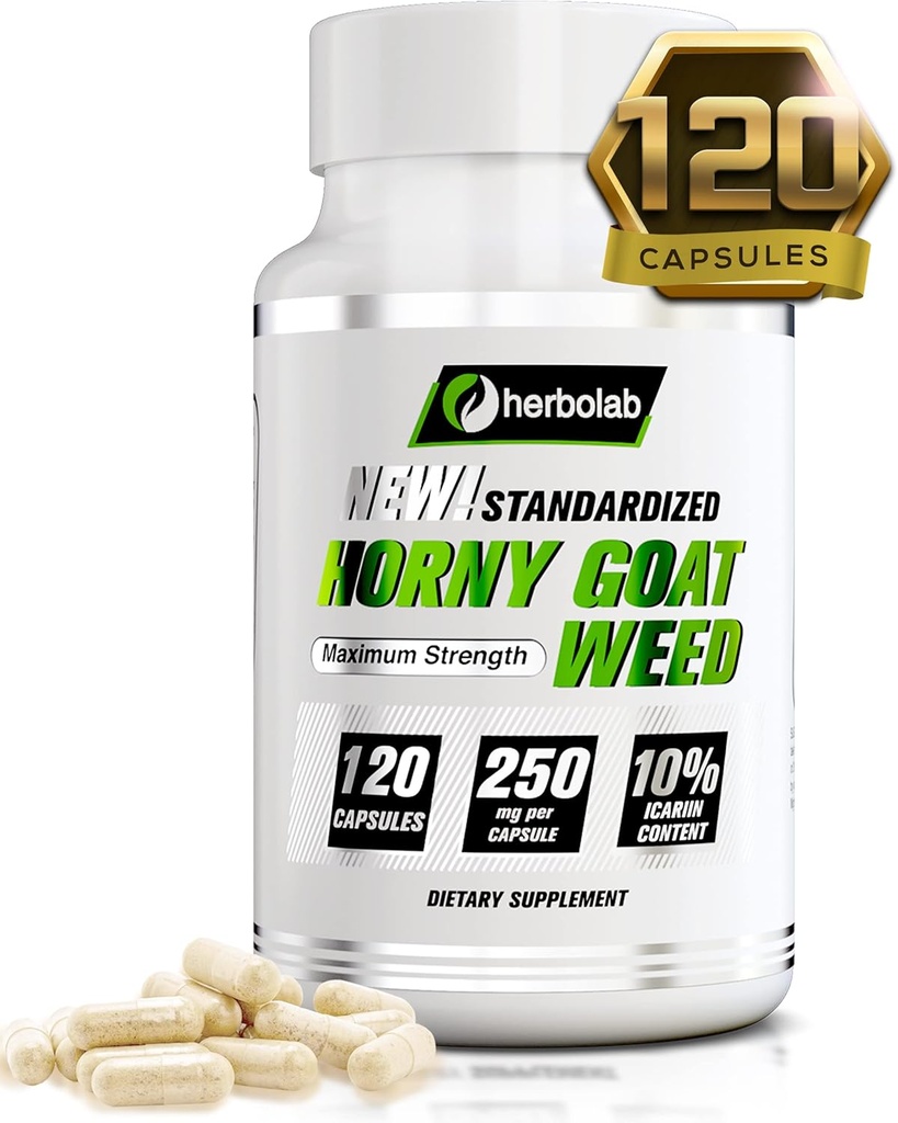 Herbolab Horyt Weed Extracted Extracted to 10% Icariin, 250 מ"ג x 120 קפסולות (AKA Epimedium Extract, Barrenwort, Hat, Fairy Wings, יין יאנג Huo)
