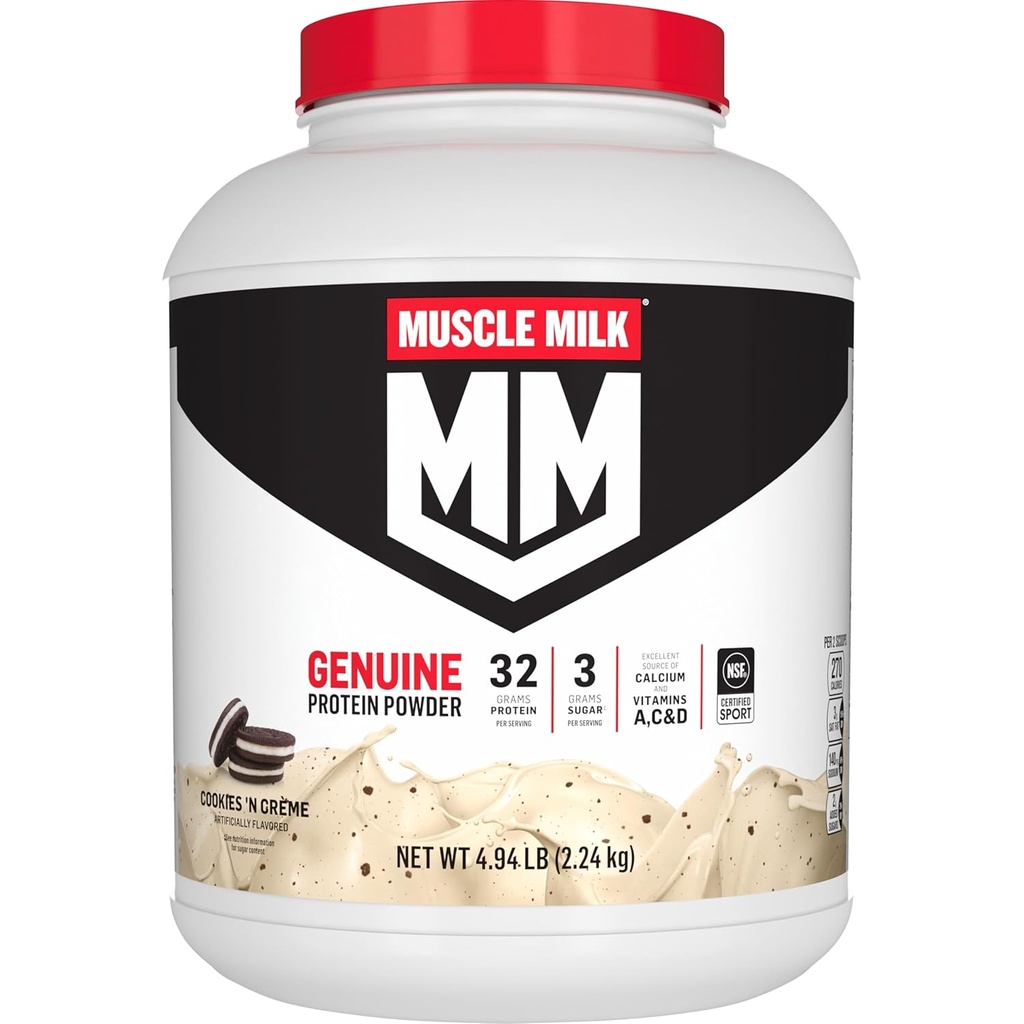 אבקת חלב שרירי Genuine חלבון, קובצי Cookie "n Crème, 4.94 פאונד, 32 משרתים, 32g חלבון, 2g סוכר, Calcium, ויטמין A, C & D, NSF מוסמך לספורט, חטיפים אנרגטיים, Packaging May Vary Vary Vary Vary, 2g Sugar, Calcium, ויטמין A, C & D, NSF מוסמך עבור ספורט, ספורט, חטיפים אנרגיה, אריזה, Packaging May Vary Vary Vary Vary Vary Vary Vary Vary Vary