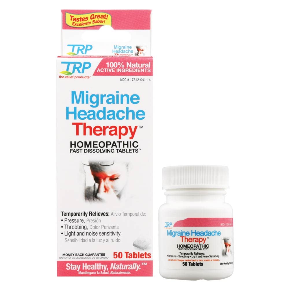מוצרים להקלה Migrane Headache Therapy - 100% Natural Active Ingredients - Soothes Thropping, לחץ, רגישות לאור, Migraines - טבליות מלוטשות במהירות - 50ctve
