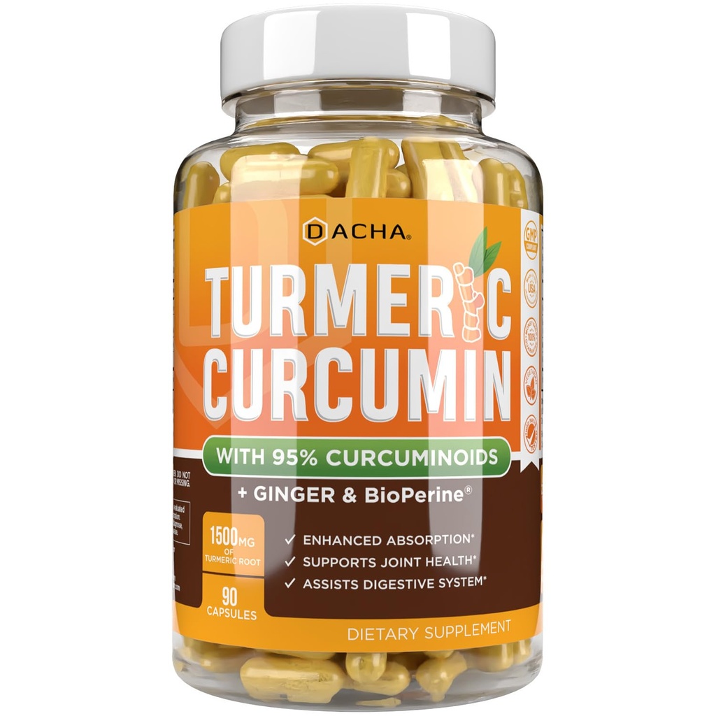 DACHA Tumeric Curcumin תוסף - 2250 מ"ג תמיכה משותפת תוספי Turmeric עם Black Peppering 95% Curcuminoids קפסולות