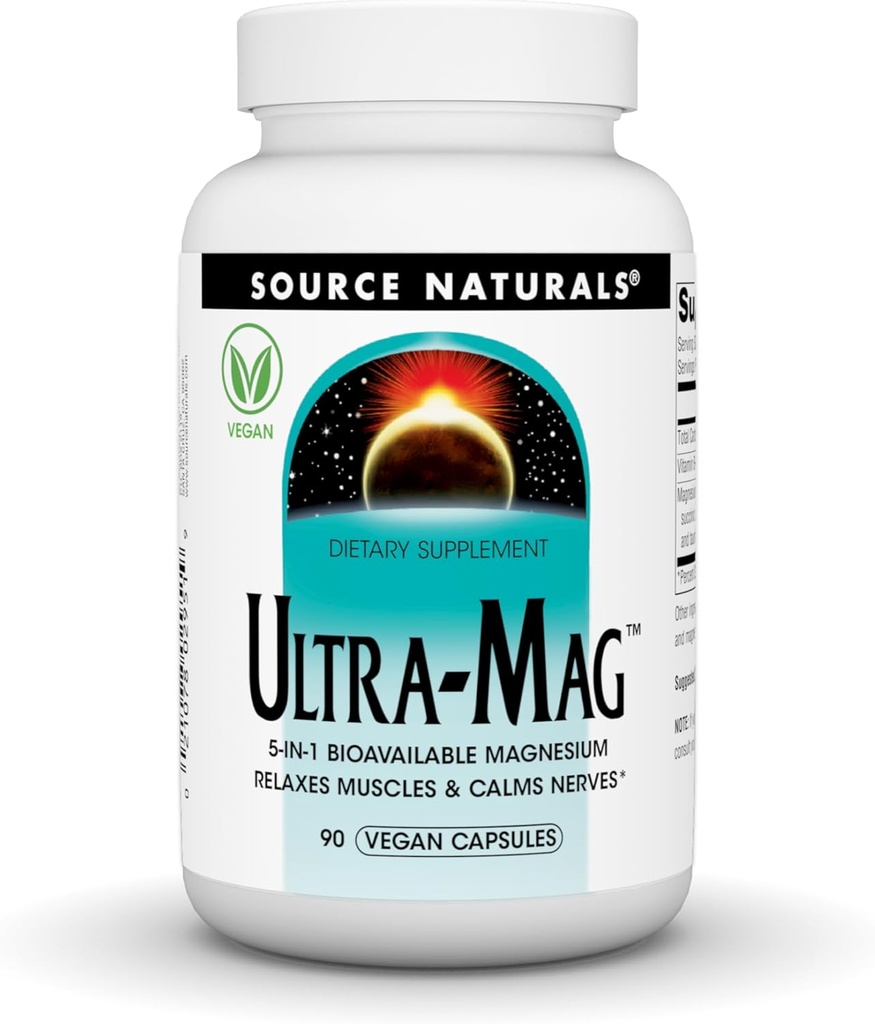 מקור טבעי Ultra-Mag, Vegan Dietary Supplement, 5-in1 Bioavailable Magnesium, מרגיע שרירים ו Calms Nerves *, קפסולות טבעוניות (90)