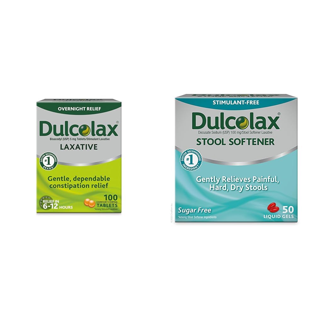 Dulcolax Stimulant Laxative Tablets (100 Count) Gentle Overnight Constipation הקלה, Bisacodyl 5 מ"ג & Stoolener Laxative Gel קפסולות (50ct) Gentle Relief, Docusate Sodium 100 מ"ג 100 מ"ג