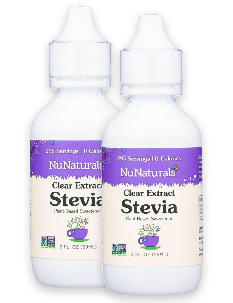 NuNaturals Clear Extractt NuStevia, Sweetener מבוסס צמחים, 2 oz, 2 Pack, פלסטיק