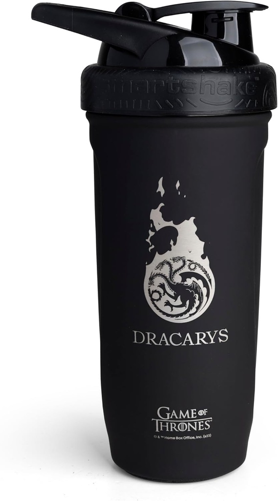 Smartshake Reforce Stainless Steel Game of Thrones Dracarys, Shaker Bottle (900 ML/30oz) | Light Weight Resistance Sports Shaker Bottle with a Soft Lid