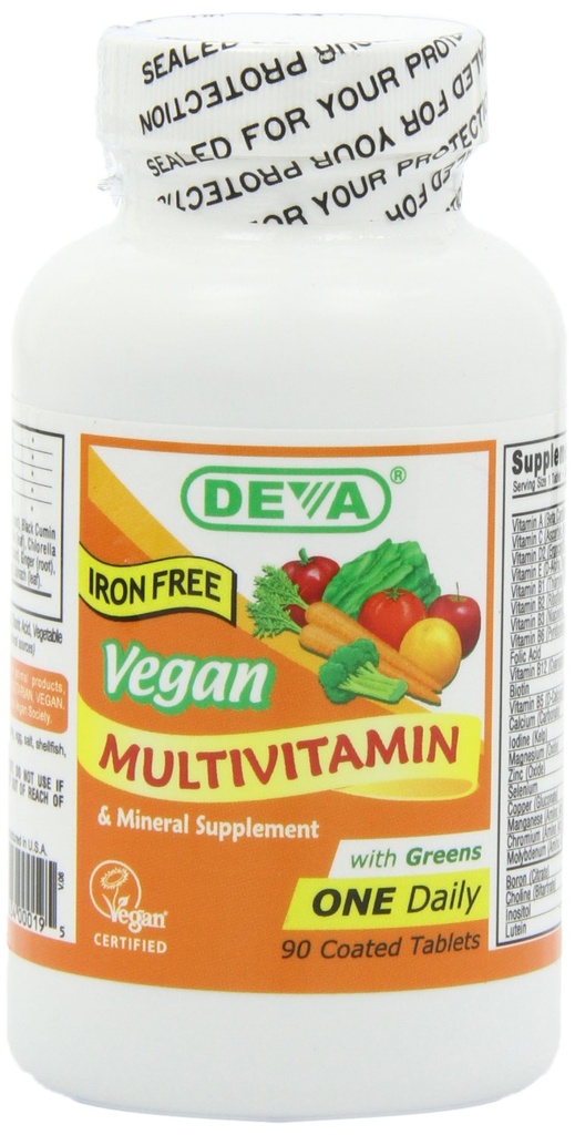 DEVA Vegan-Free Multivitamin & מינרלים תוסף, ירוק כדור הארץ, Spirulina, Chlorella, Ashwagandha, Broccoli, 90 טבליות coated