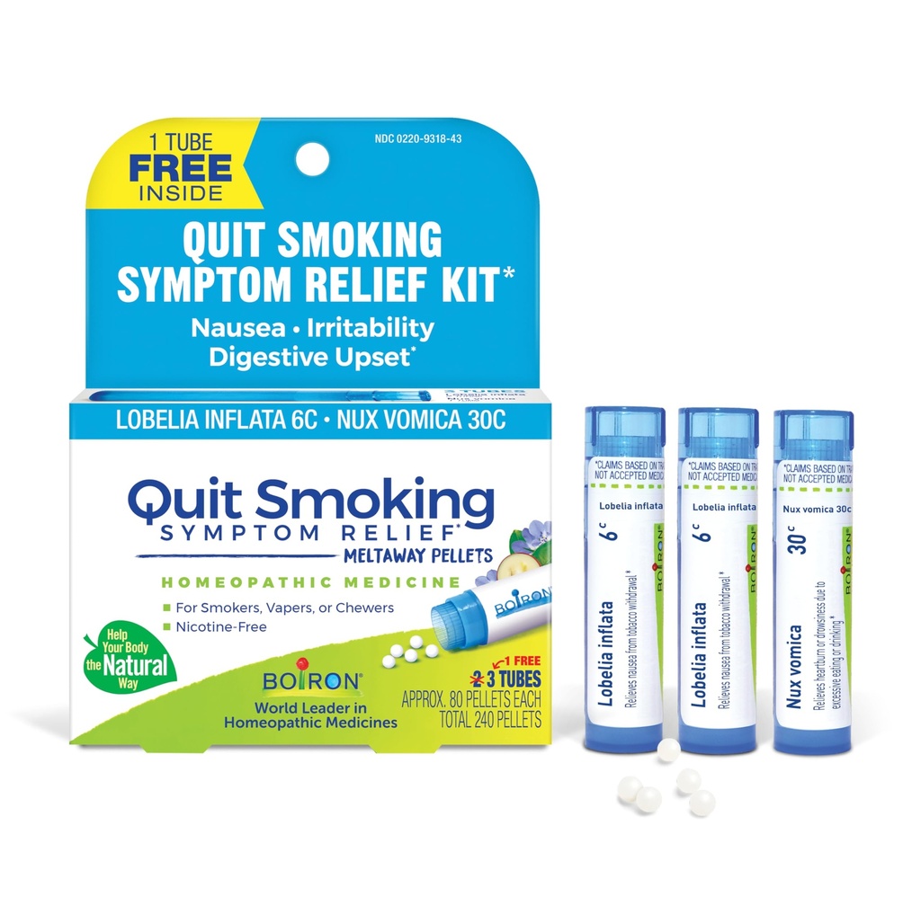 Boiron להפסיק לעשן Kit for Nicotine סימפטומים של עישון, Vaping, או Chewing - Nausea, Irritability, & Upset Stomach - non-Drowsy & Nicotine חינם - 3 Count (240 Pellets)