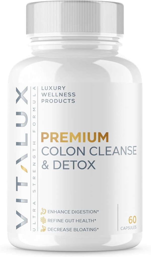 VITALUX || #1 Rated Premium ניקויse & Detox || Enhance Digestion, Gut Health, Decrease Bloating | Dosed Formula w / 10 Powerful Ingredients | 3rd Party Tested + USA Made - 60 קפסולות