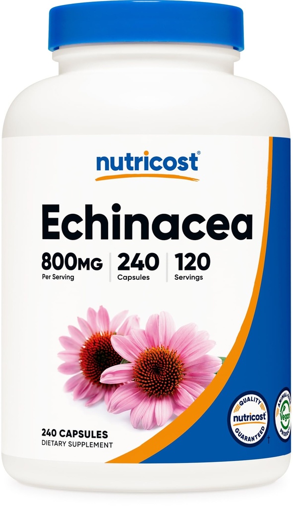 חומרים מזינים Echinacea 800 מ"ג, 240 קפסולות - Caps Vegetarian Caps, non GMO, Gluten Free, 120 משרתות