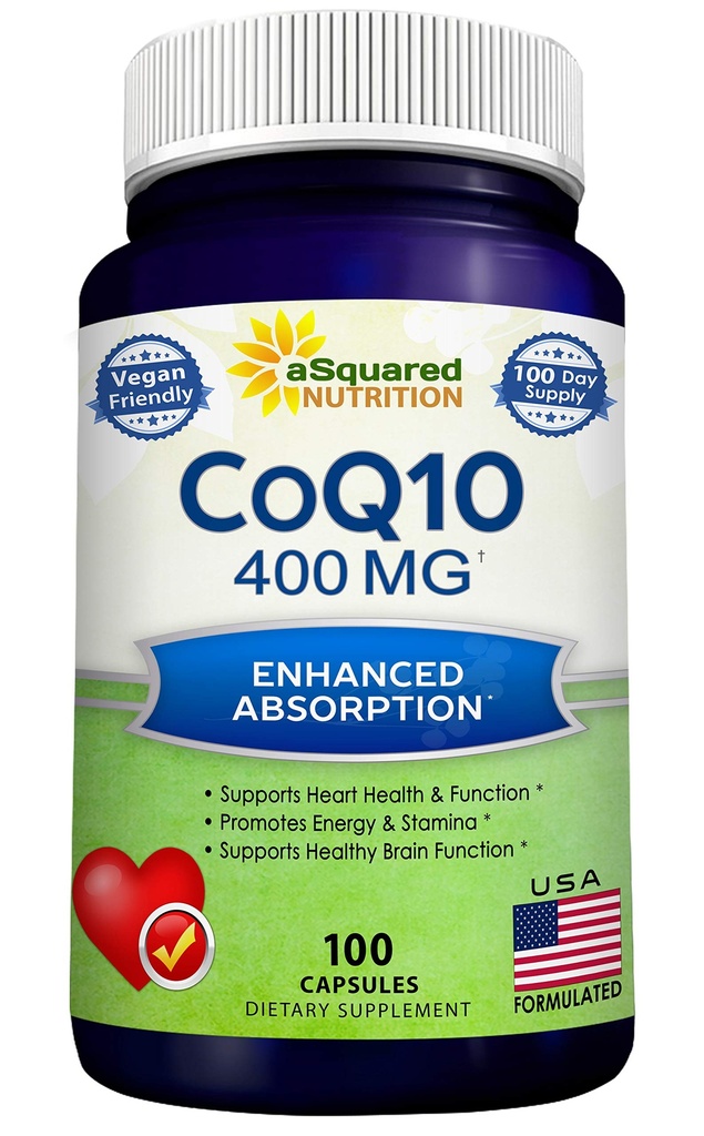 ASquared Nutrition CoQ10 (400mg Max Strength, 100 Veggie קפסולות) - High Absorption Coenzyme Q10 אבקת - Ubiquinone תוספת גלולות, תוספת Antioxidant CO Q-10 Enzyme ויטמינים Tablet, Coq 10 400 מ"ג 400 מ"ג 400 מ"ג 400 מ"ג 400 מ"ג 400 מ"ג 400 מ"ג 400 מ"ג