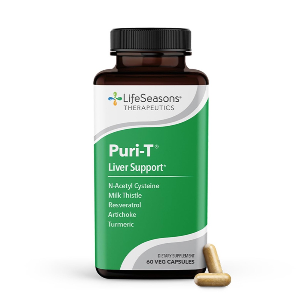 Life Seasons Puri-T - Liver Cleanse & Detox תמיכה תוסף - Resveratrol, N-Acetyl Cysteine, Milk Thistle, Artichoke & Turmeric - תומך ב-Tissue Regeneration & Healthy Bile Flow - 60 קפסולות
