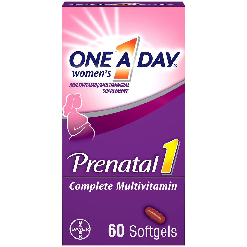 One A Day Women's Prenatal 1 Multivitamin כולל ויטמין A, ויטמין C, ויטמין D, B6, B12, ברזל, אומגה 3 DHA ועוד, Tablet, Softgels, 60 Count - תוספת לפני, ופוסט הריון