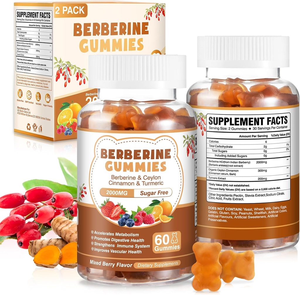120 Count Berberine Extractmies 2000 מ"ג טבעי אורגני Berberine לחלץ תוספי HCI עם Ceylon Cinnamon Turmeric עבור נשים גברים תמיכה מערכת החיסון מטאבוליזם מעורב ברי פלאמור