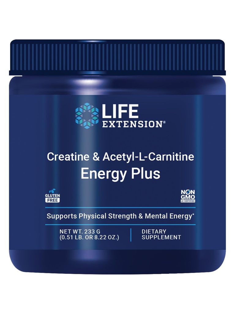 Life Extension Creatine Acetyl-L-Carnitine אנרגיה Plus, תוסף תמיכה באנרגיה, monohydrate קריאטין, Acetyl-L-carnitine, Gluten-Free, non-GMO, Vegetarian, 30 משרתות
