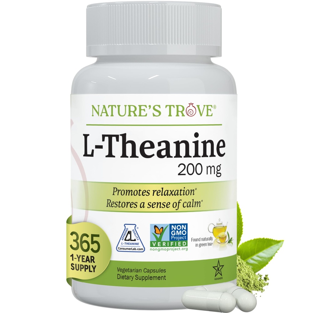 Nature's Trove L-theanine 200mg Super Value Size - 365 קפסולות צמחוניות