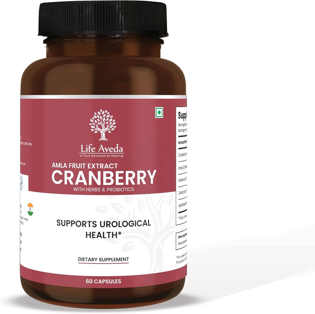 Life Aveda Cranberry & Amla פירות לחלץ תוספת עם 3 מיליארד CFU פרוביוטיקה | תמיכה Bladder, Kidney & Urinary Tract Health | Antioxidant & Detox Support